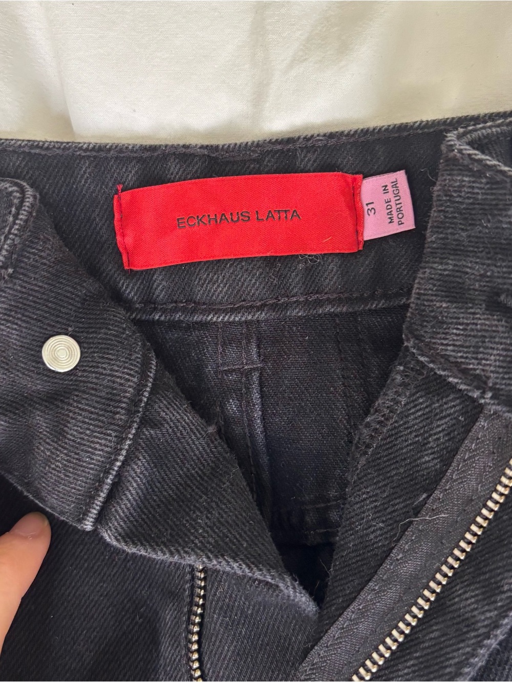 Eckhaus Latta Black High-Rise Jeans with Red Brand Tag